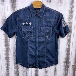Affliction Button Up Shirt Men's XL Black Premium Buckle Exclusive Navy
